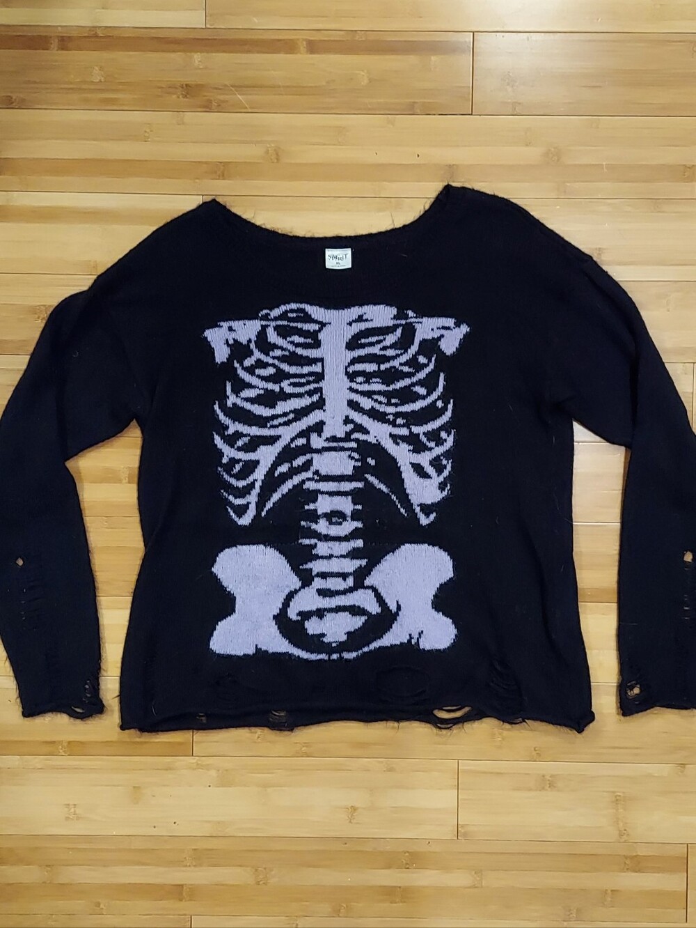 Spirit Skeleton Sweater Black & Purple With Distressing Size XL